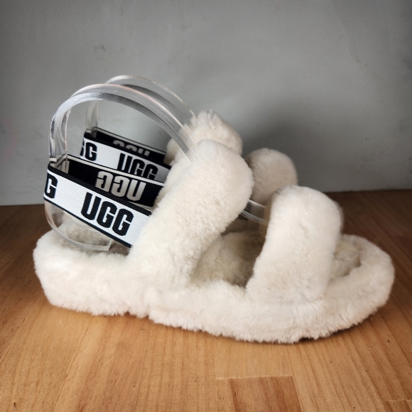 UGG Oh Yeah Slippers Women's 9 White Sheepskin Fuzzy Slides Sandals Shoes - Picture 8 of 14